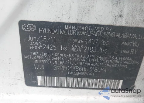 2011 Hyundai Sonata Se 2.0T from USA, damaged, VIN 5NPEC4AB6BH318084